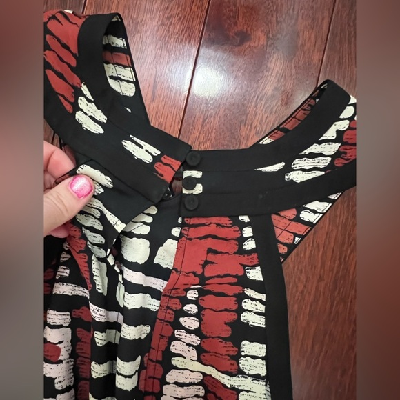 BCBGMaxAzria Asymmetrical Dress in Black, Red, and Cream - Picture 9 of 9